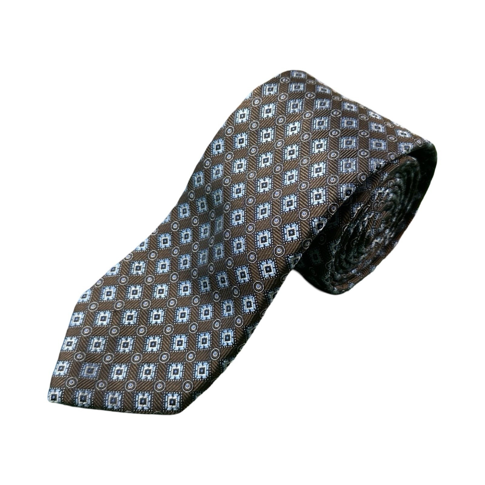 Canali 1934 Current Brown Blue Geometric Pure Silk Mens Tie 325 In